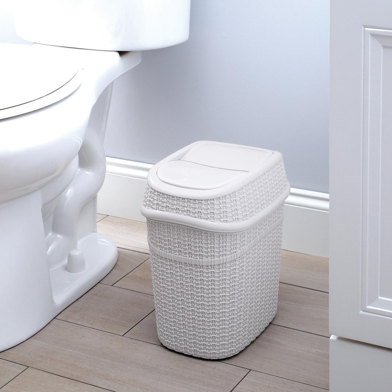 Bath Bliss 2 Pack 9.5 Liter Plastic Sailor Knot Swing Top Waste Bin in White