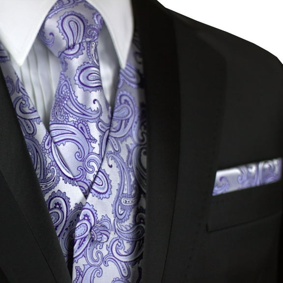"BEST TUXEDO" Men's Formal, Wedding, Prom, Homecoming, Tuxedo Vest, Tie & Hankie Set in Lavender Paisley