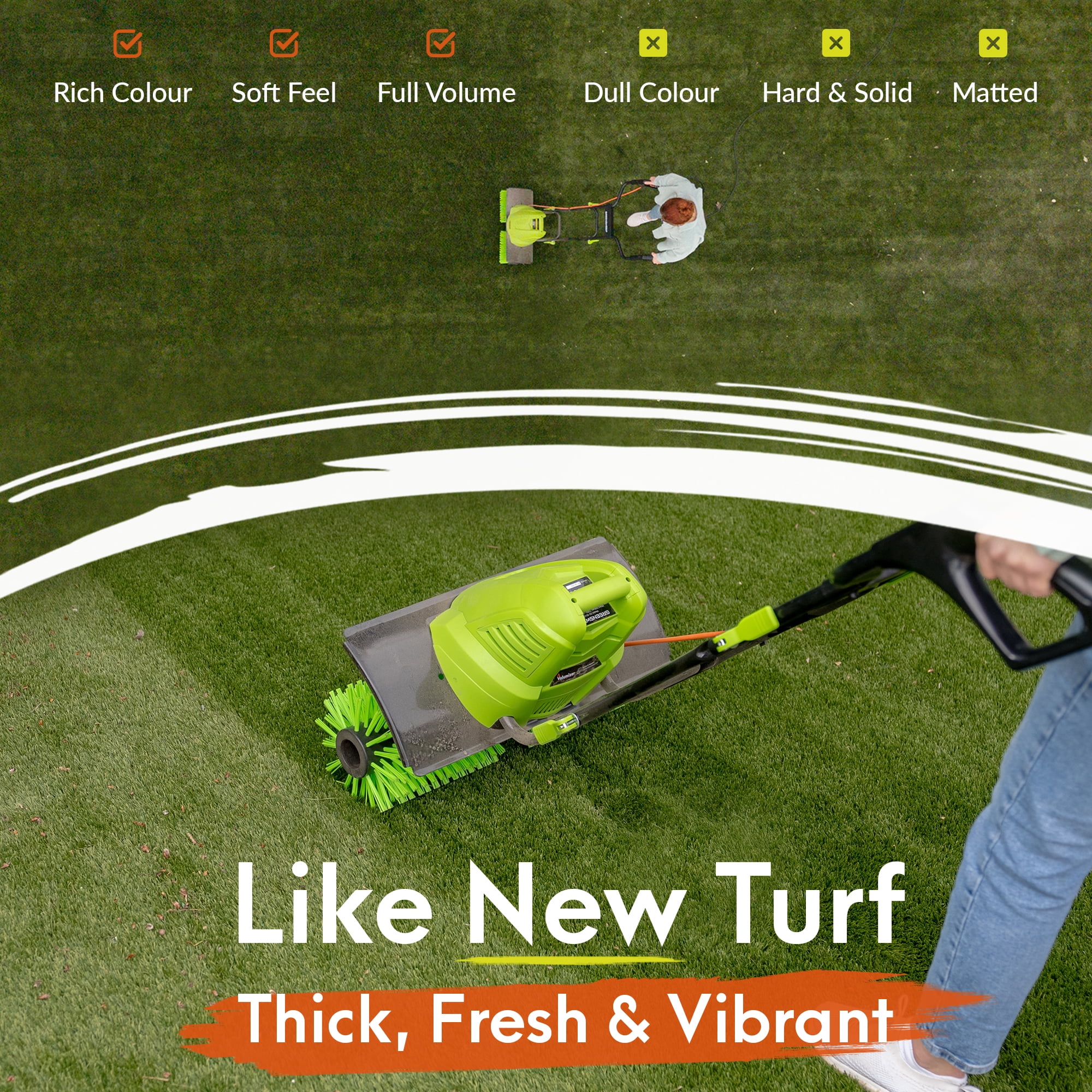GreenSweep Volumizer GS-50 Artificial Turf Power Broom, 22 in, 12 Amp, 400 RPM
