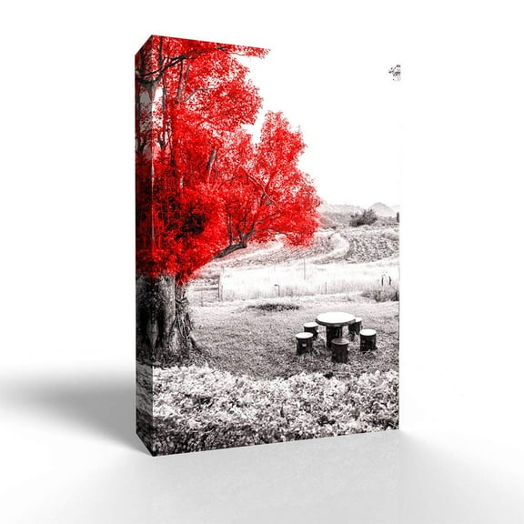 Wall26-Canvas Wall Art-RED and Black Back Ground Tree Theme-Giclee Painting Wall Bedroom Living House Decoration Home Art - 32x48 inches