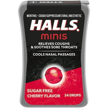 HALLS Minis Cherry Flavor Sugar Free  Drops, 24 Drops