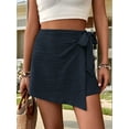 thumbnail image 4 of Women'S Summer Mini Wrap Shorts Knot High Waist Belted Skorts Zipper Casual Loose Skirt Navy Blue M, 4 of 8