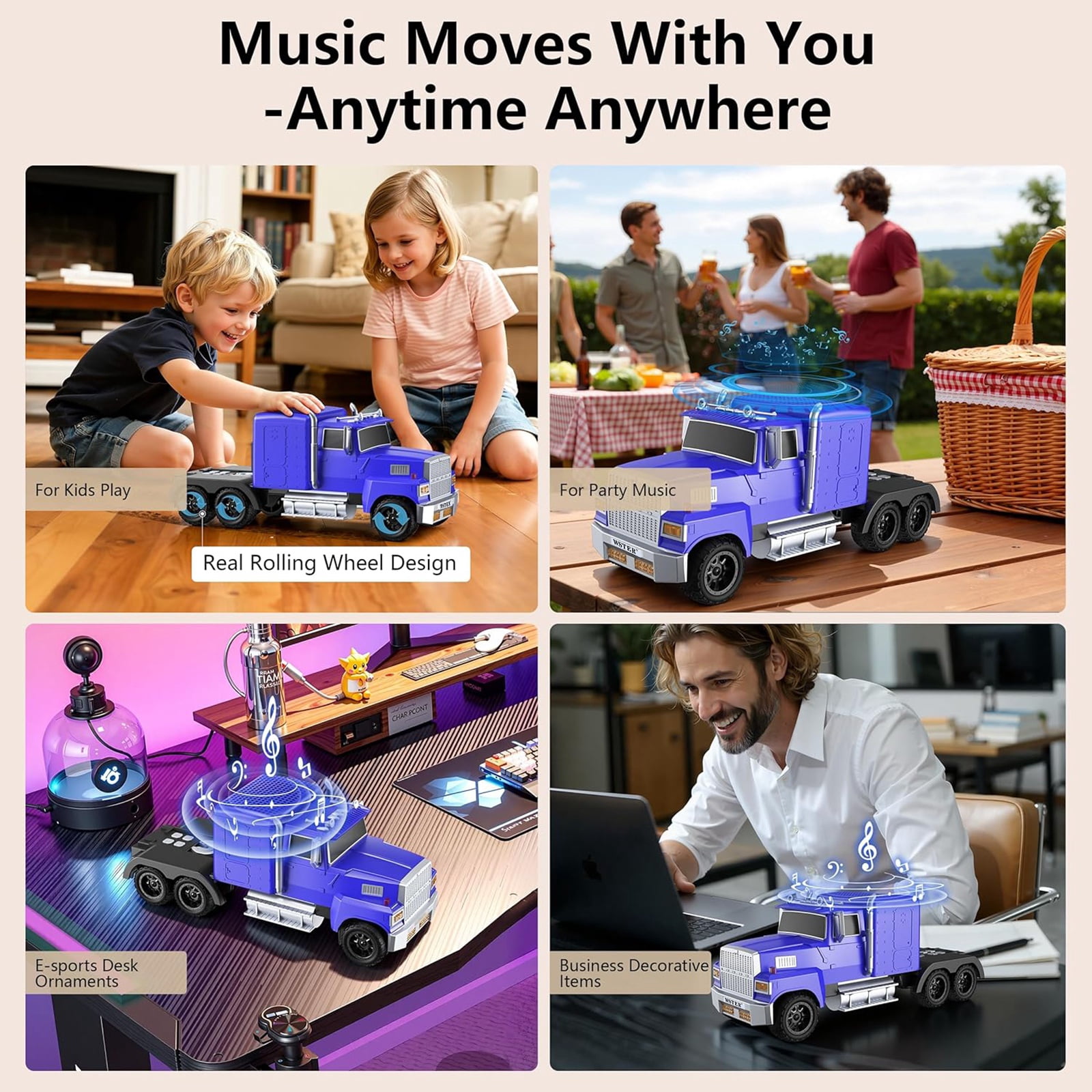 WSTER WS-570 Big Truck Model Bluetooth Speaker with USB TF Card AUX FM Radio TWS Pairing for Home OutdoorBeach Stereo Audio Subwoofers Birthday Gift(Blue)