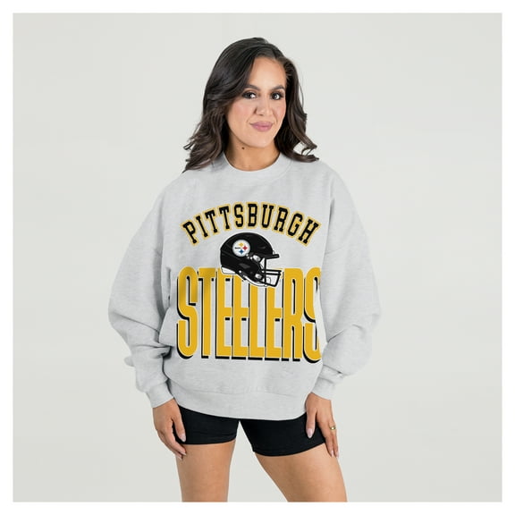 Women's Gameday Couture  Ash Pittsburgh Steelers Fierce Focus Premium Oversized Fleece Pullover Sweatshirt