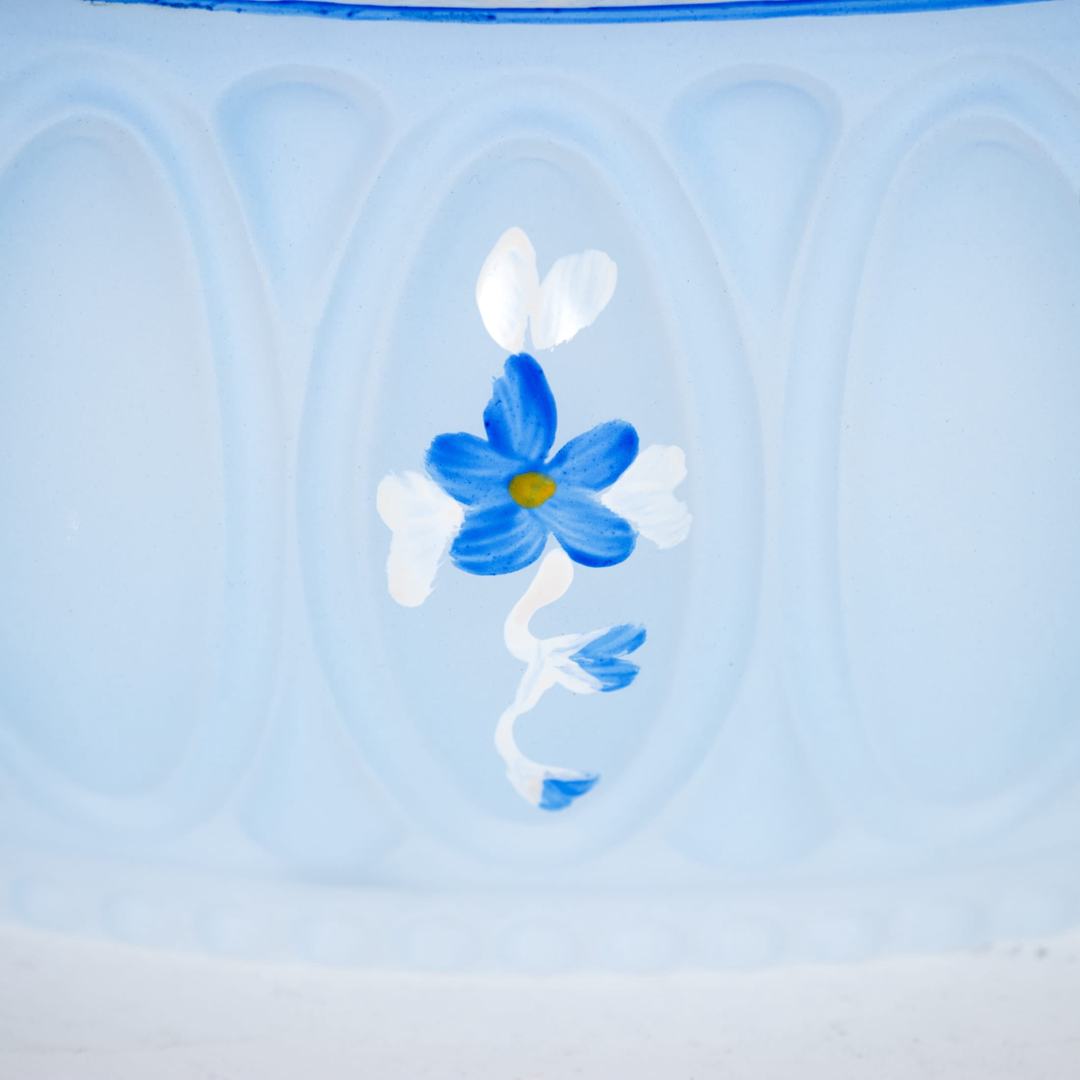 Aladdin Blue Meadow Flower Glass Oil Lamp Shade Clear Top 10 inch