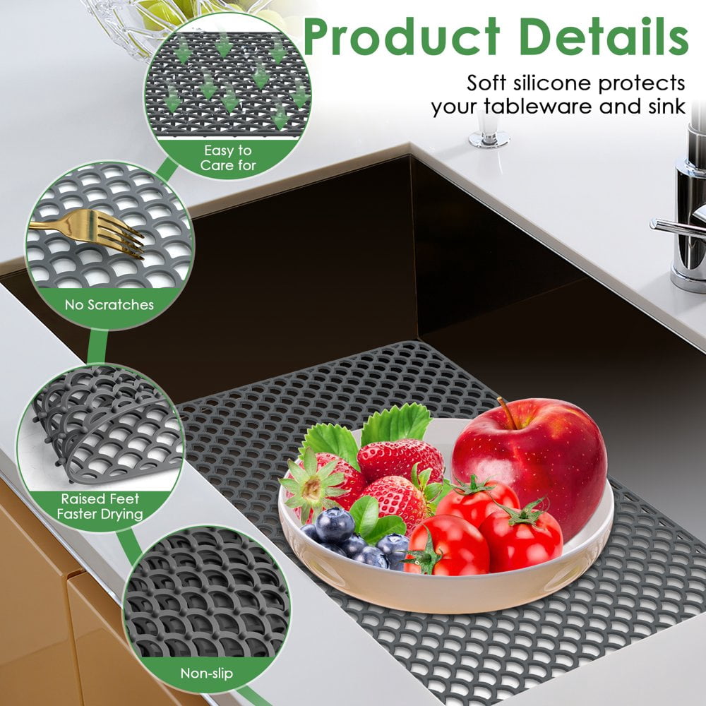 JUNWELL Silicone Sink Protector Heat-Resistant Sink Liner Mat Reusable Silicone Sink Mat for Kitchen 28.3x15inch