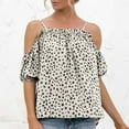 thumbnail image 5 of QLEICOM Womens Summer Tops Oversized T-shirts Sling Off-the-shoulder Ruffled Polka-dot Casual Loose Tunic Tank Tops Women Shirts Blouses White L, 5 of 7