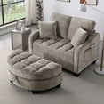 thumbnail image 4 of Loveseat Recliner, Double Sofa Bed with Storage Footstool and Irregular Armrests, Corduroy Convertible Bed, Perfect for Living Rooms, Brown, 4 of 10