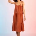 thumbnail image 2 of Wycnly Formal Dresses for Women Beach Casual Loose Flowy Ruffle Swing Spaghetti Strap Sundress Round Neck Sleeveless Solid 2024 Summer Long Dress Wine XL, 2 of 7