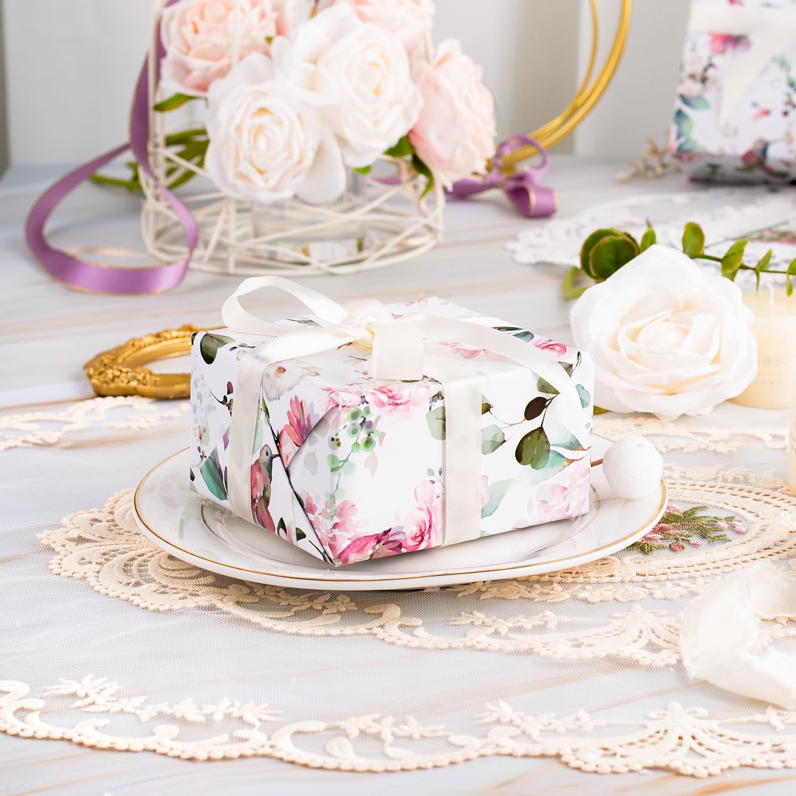 HOMERAL Floral Gift Wrapping Paper Roll - 17in x 33ft photo 2