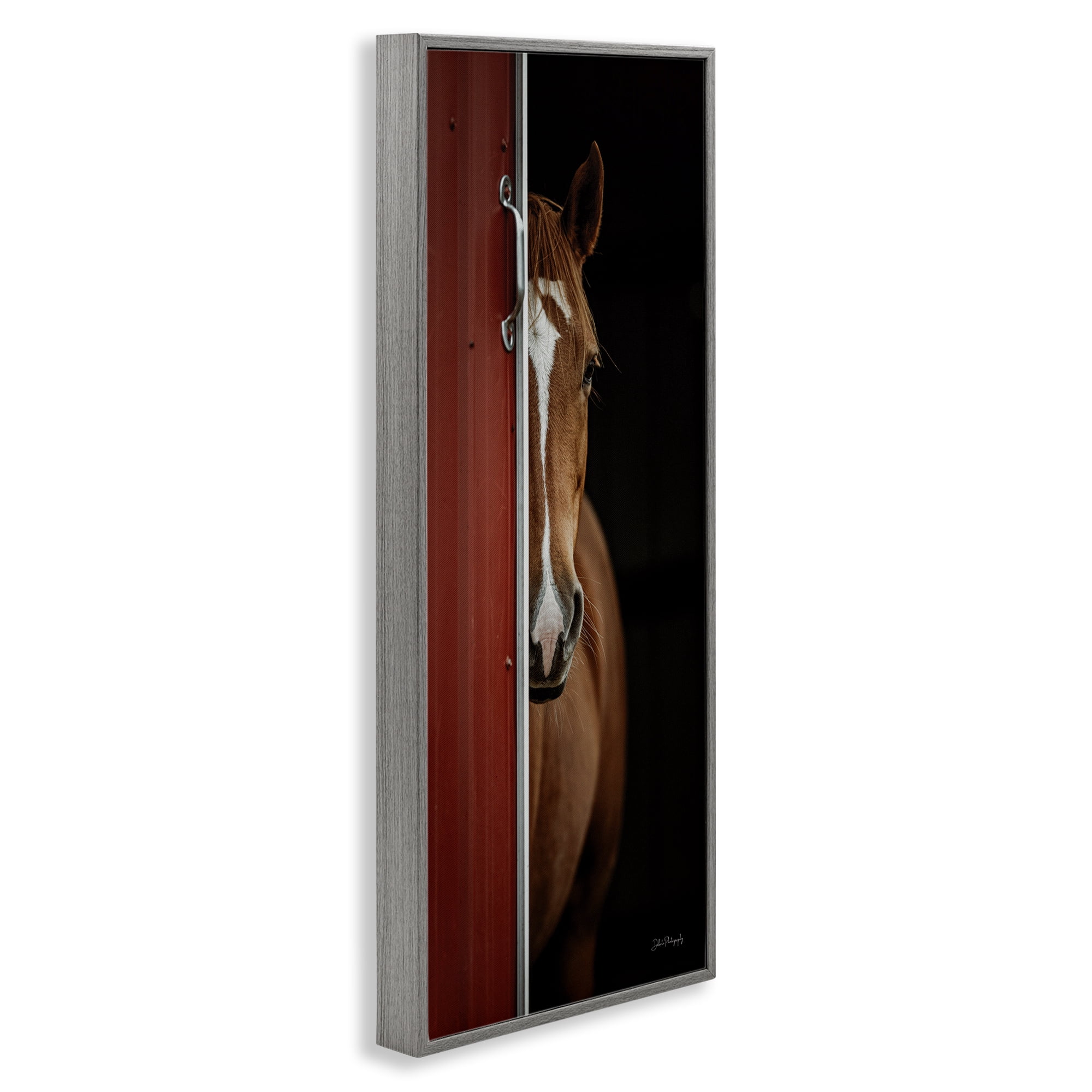 Stupell Industries Brown Stallion Peeking Animals & Insects Photography Gray Framed Art Print Wall Art, 13 x 30