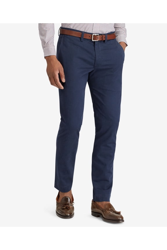 Mens Navy Flat Front, Stretch, Straight Fit Stretch Chino Pants 32W/ 32L