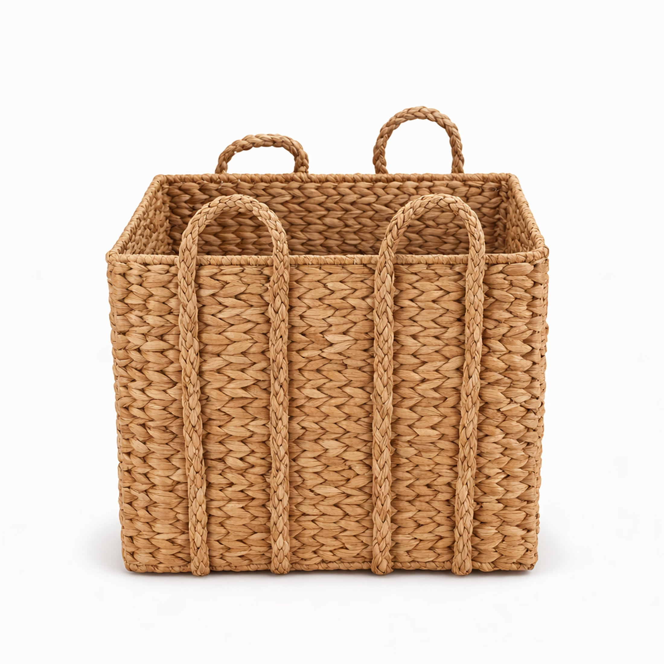 DecMode 20" x 11" Brown Seagrass Handmade Woven Storage Basket with Braided Handles, 1-Piece