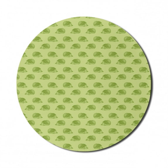 Hedgehog Mouse Pad for Computers, Australian Spiny Mammal Characters Going to Opposite Directions, Round Non-Slip Thick Rubber Modern Gaming Mousepad, 8" Round, Pistachio and Lime Green, by Ambesonne