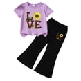 thumbnail image 4 of Ymyiu Teen Girls Trendy Clothes Toddler Girl Clothes Cute Kids Clothes Short Sleeve Shirts Top Bell Bottom Pants 2 Piece Outfits 5T 6T(Gray, 5-6 Years), 4 of 4