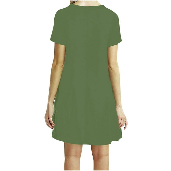 Rutainlusire Womens Dresses Women Casual Short Sleeve O-Neck Solid Ladies Loose Mini Dress