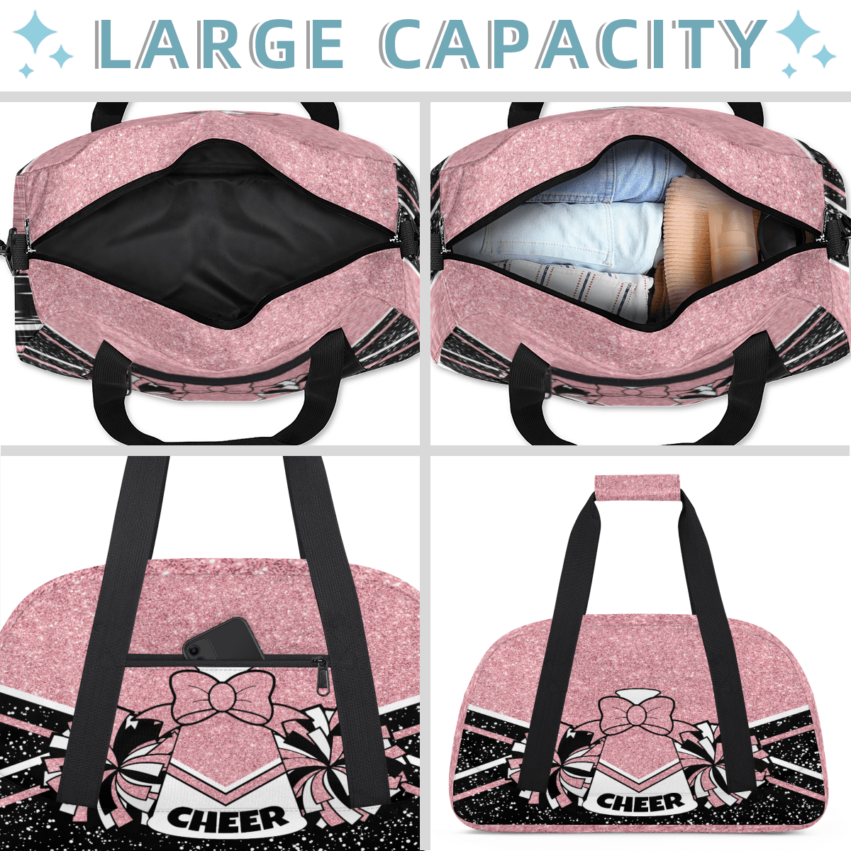 Herdesigns Cheerleading Bags Overnight Duffel Bags Cheer Coral Pinks Sport Gym Bag Travel Bag Travel Waterproof Weekender Bag Carry On Travel Tote Bag Dance Bags