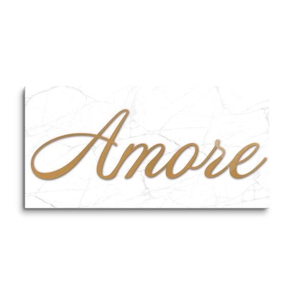 Amore Marbled White Golden Honey 16 x 8 Glass Wall Hanging Sign