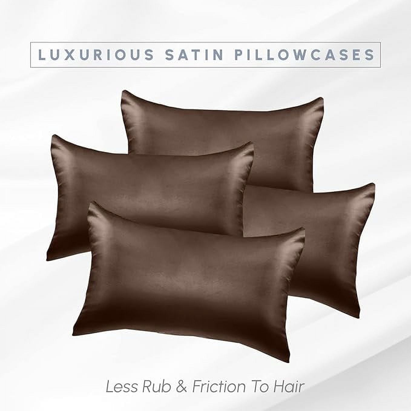 2 Pieces Satin Pillowcase Set with Hidden Zipper closure, King, Chocolate Brown
