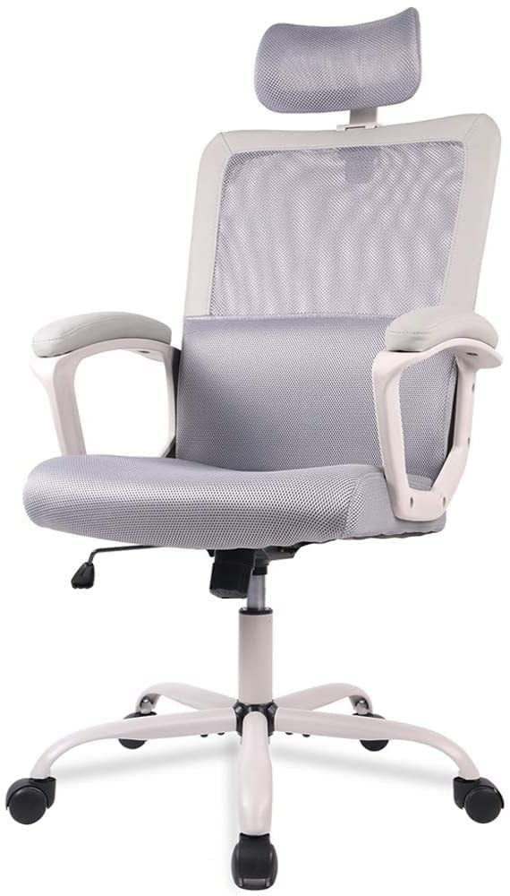 Desk Chair, Ergonomic Mesh Office Chair High Back Computer Chair with Adjustable Headrest,Lumbar Support, Tilt Function,Swivel Rolling, Soft PU ...