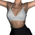 thumbnail image 1 of Wangsaura Women Rhinestone Mesh Tank Top, Sleeveless Crew Neck/V-neck Shiny  Tops, 1 of 6