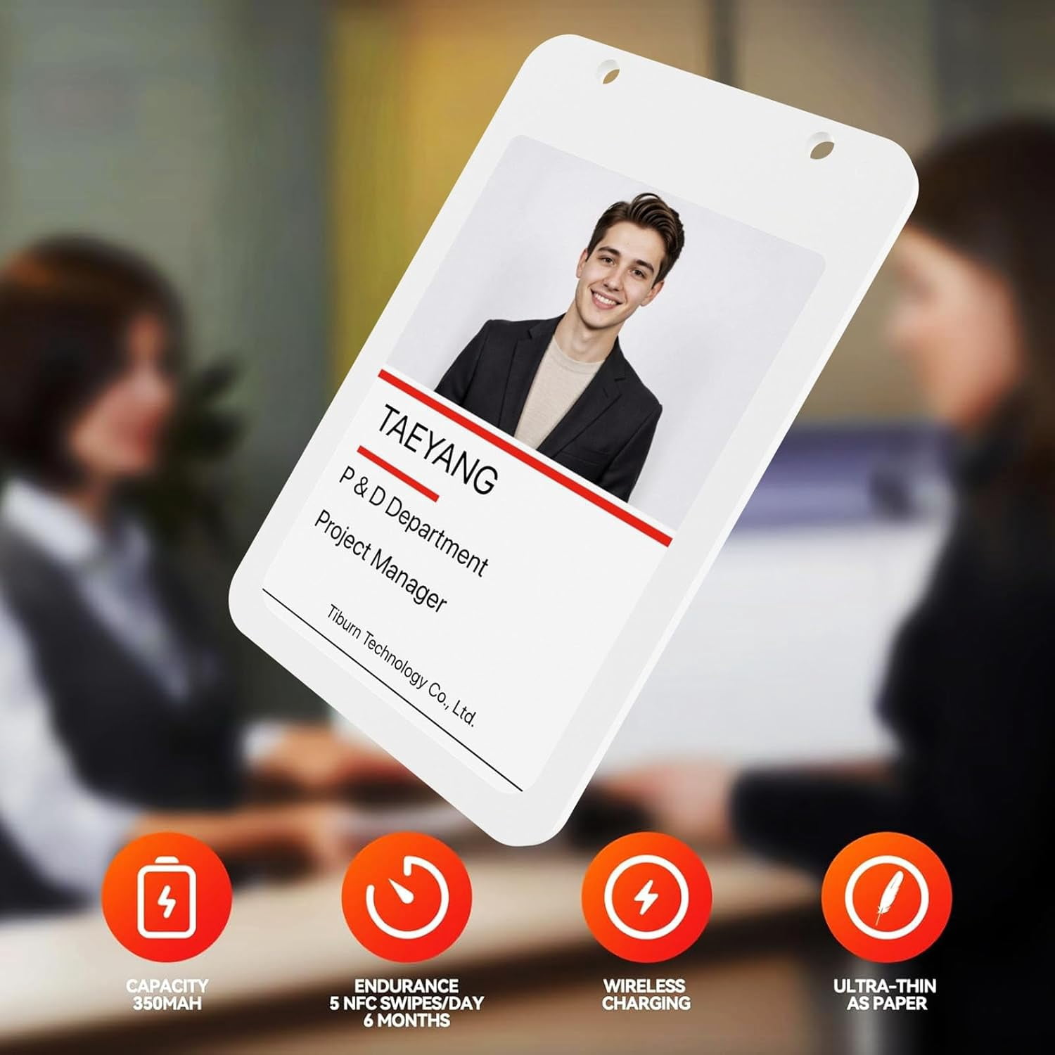 Tiburn 4.0 E-Ink Smart Badge Holder NFC Bluetooth Editable 4-Color Display Reusable Digital Name Tag iOS Only 1 Pack