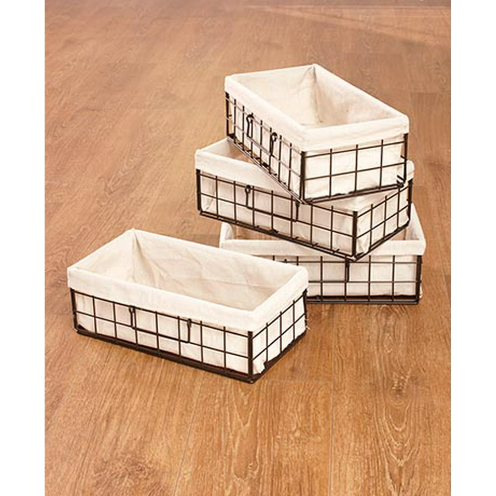 Storage Shelving or Lined Metal Basket SetSet of 4 Lined Metal Baskets