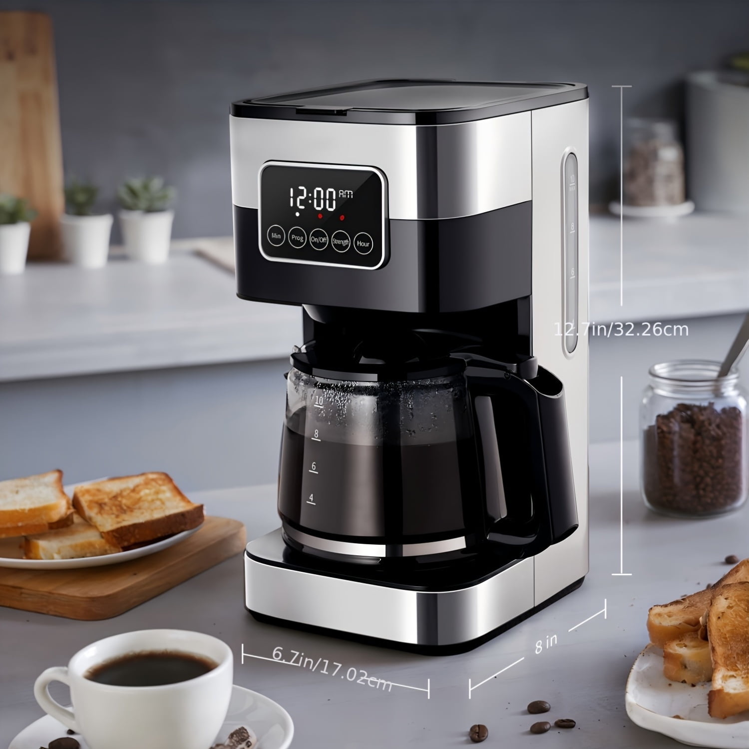 10-Cup Programmable Drip Coffee Machine Featuring a Touch-Screen, Pause & Serve Function, Made of Stainless Steel in Black Color