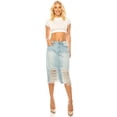 thumbnail image 2 of Be-Girl Women's Distressed Denim Midi Skirt,Mid-Rise with Frayed Hem and Ripped - SG-79149, 2 of 5