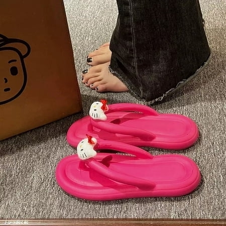 Sanrio Kawaii Hello Kitty Slippers Y2K Women Wedge Flip Flop High Heels Slippers Cartoon Outdoor Anti-Slip Beach Platform Shoes