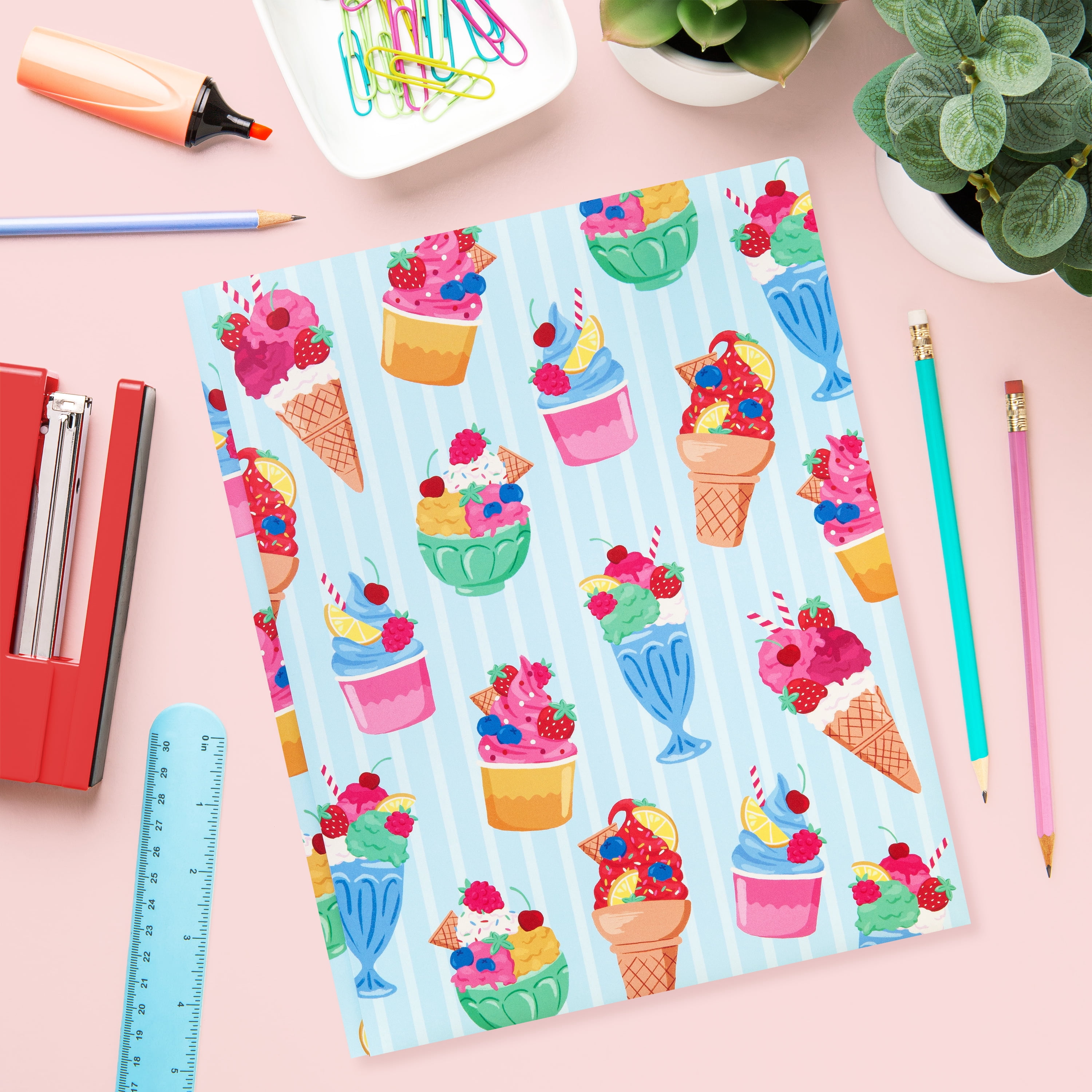 Pen+Gear Folder, 9.3"x 11.6", Blue Desserts, Poly with Prongs, 2 Pockets