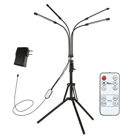 

Tomshine 4-Heads Plant Grow Lights with Adjustable Tripod Stand 80W 80Leds Full Spectrum Growing Lamp for Indoor Plants Dual Controllers Dimmable 3 Modes & 10 Brightness Levels 360° Flexibl