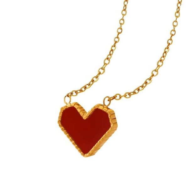 Collar de cadena de clavícula con forma de corazón chapado en oro Collar pequeño y lindo Collar con dije de corazón rojo para mujer Collar delicado para mujer