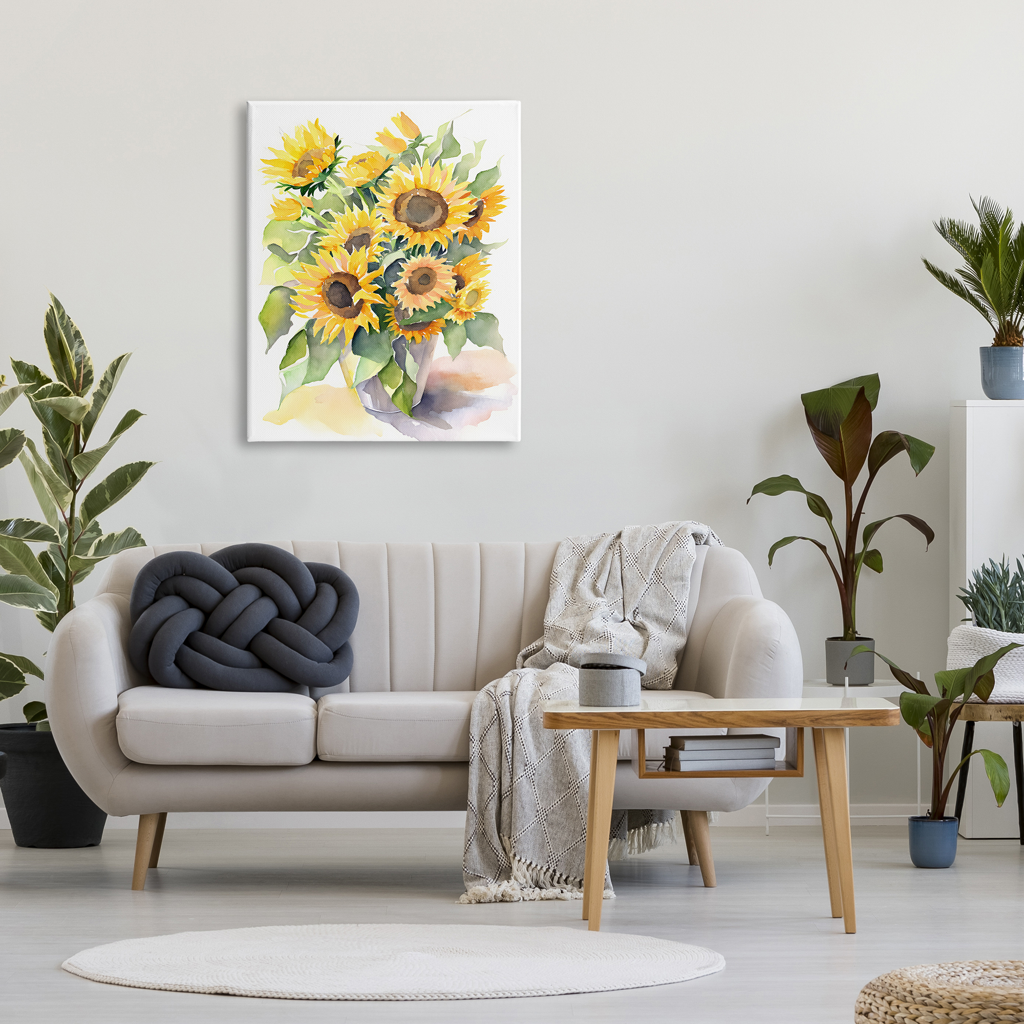Stupell Industries Modern Sunflowers on White Botanical & Floral Painting Gallery Wrapped Canvas Art Print Wall Art, 30 x 40
