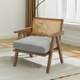 thumbnail image 2 of Mid-Century Modern Accent Chair with Rattan Backrest & Thick Linen Cushion - Comfortable Wood Armchair for Living Room/Bedroom/Balcony - Easy Assembly - Linen | Gray, Brown Frame, 2 of 8