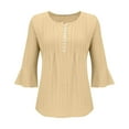 thumbnail image 3 of MaFYtyTPR Women's Solid Color Hollow V-neck Butt Horn Seven Quarter Sleeve Top Business Tops for Women , Size L Yellow, 3 of 4