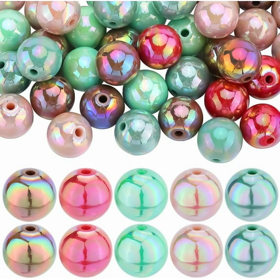 100Pcs 5 Colors 16mm Acrylic Beads Bulk Christmas Theme Beads Bubblegum AB Color Beadable Pens Opaque Chunk Bead