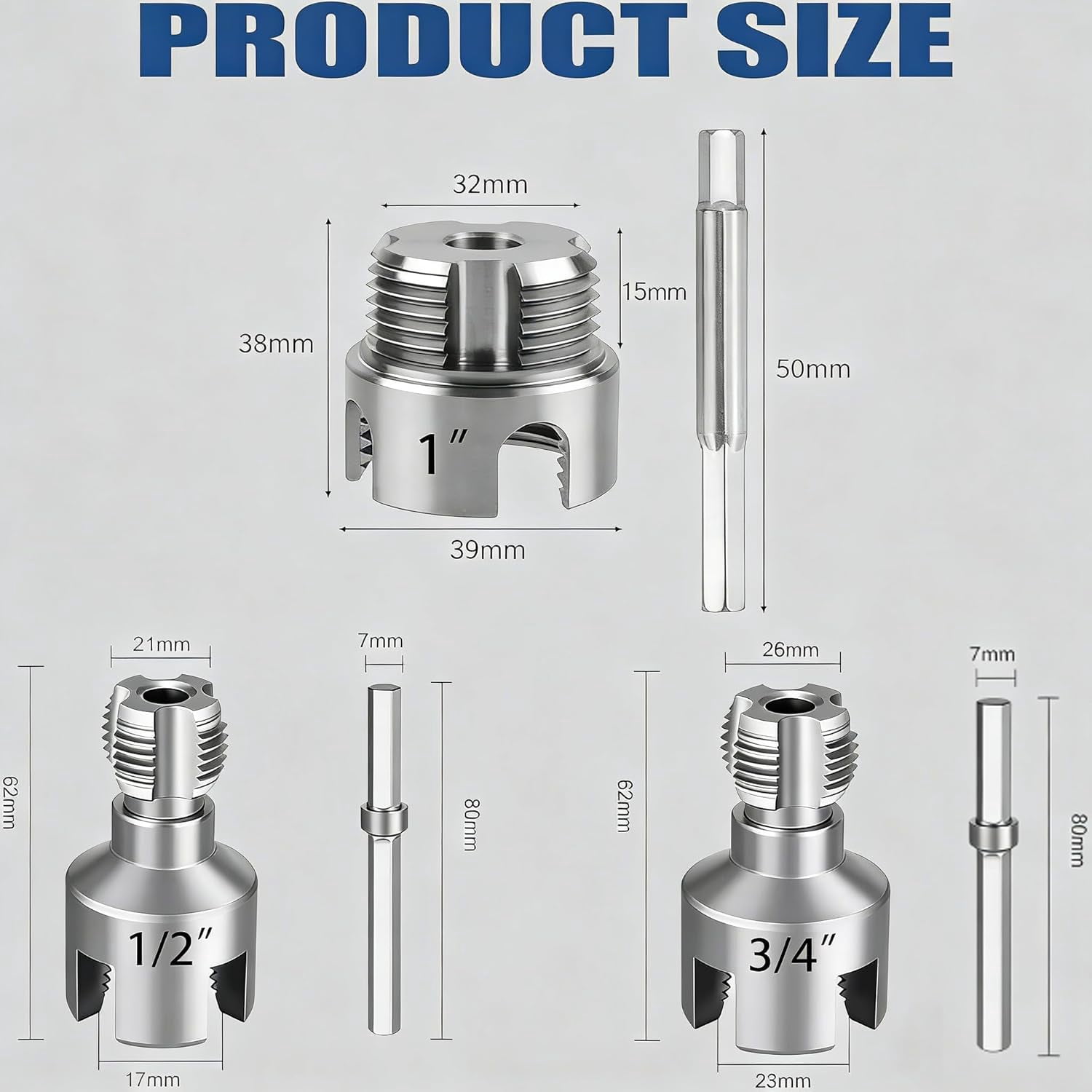 PVC Pipe Threader, Internal & External Pipe Threading Tool, 1/2'' 3/4'' 1'' Dies Electric Drill Compatible PPR MPP Plastic Pipes, Leak-Proof Plumbing, Irrigation & Home Repair (1/2"+3/4"+1")
