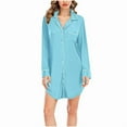 thumbnail image 5 of Sakmal Short Moo Moos for Women Nightgown Blue Cotton Comfy Button Down Mumu Dress Long Sleeve Solid Nightshirts for Women, 5 of 5