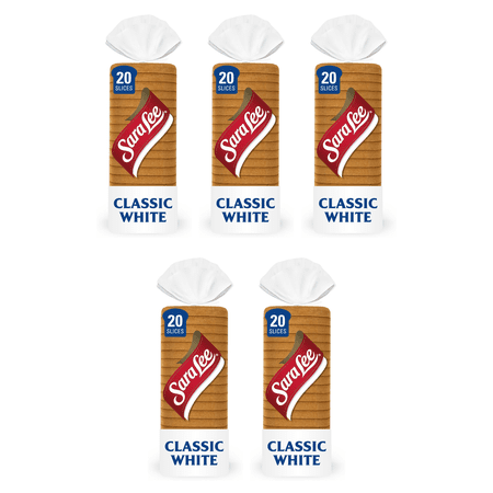 Sara Lee Classic Bread, 20 oz, Soft Plain White Bread — 5-Pack (5 loaves)