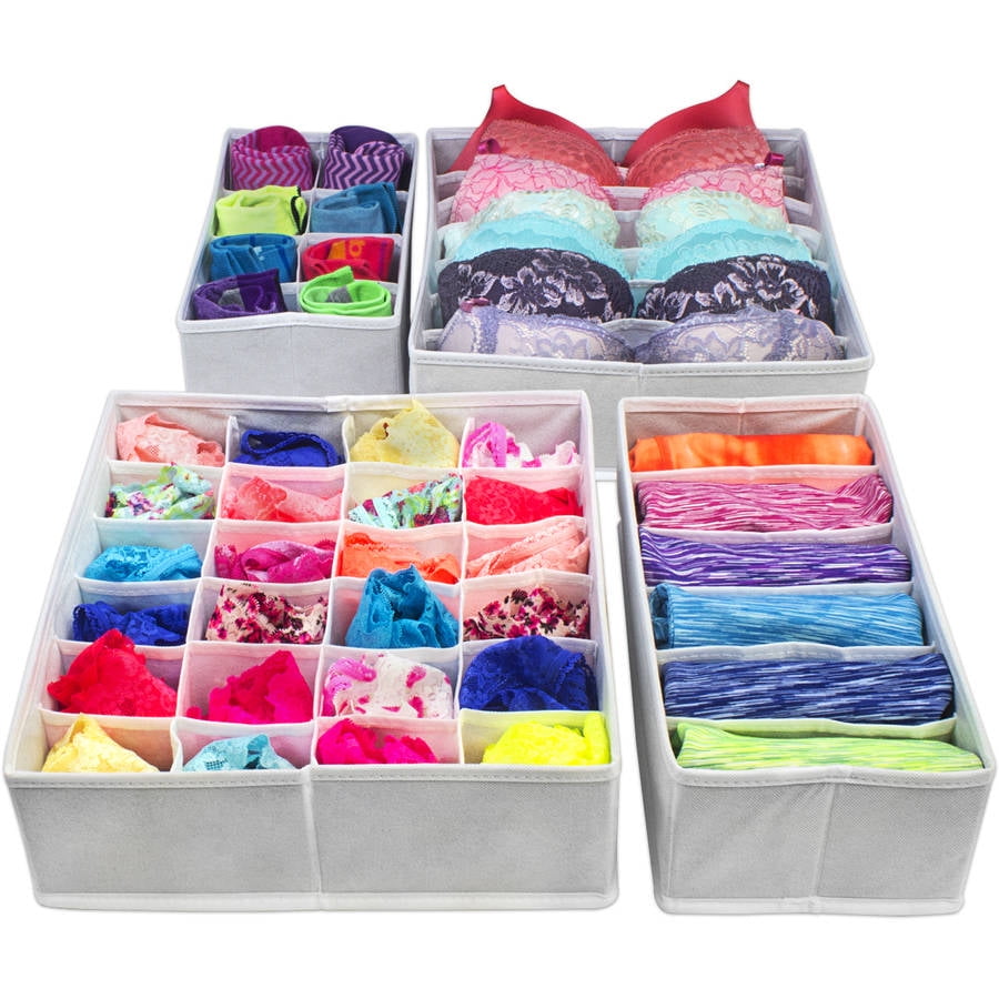 kekechaoran Bra Underwear Drawer Organiser Scarves and Handkerchiefs Neck Ties Set of 4 Collapsible Closet Dividers and Foldable Storage Box for Socks 