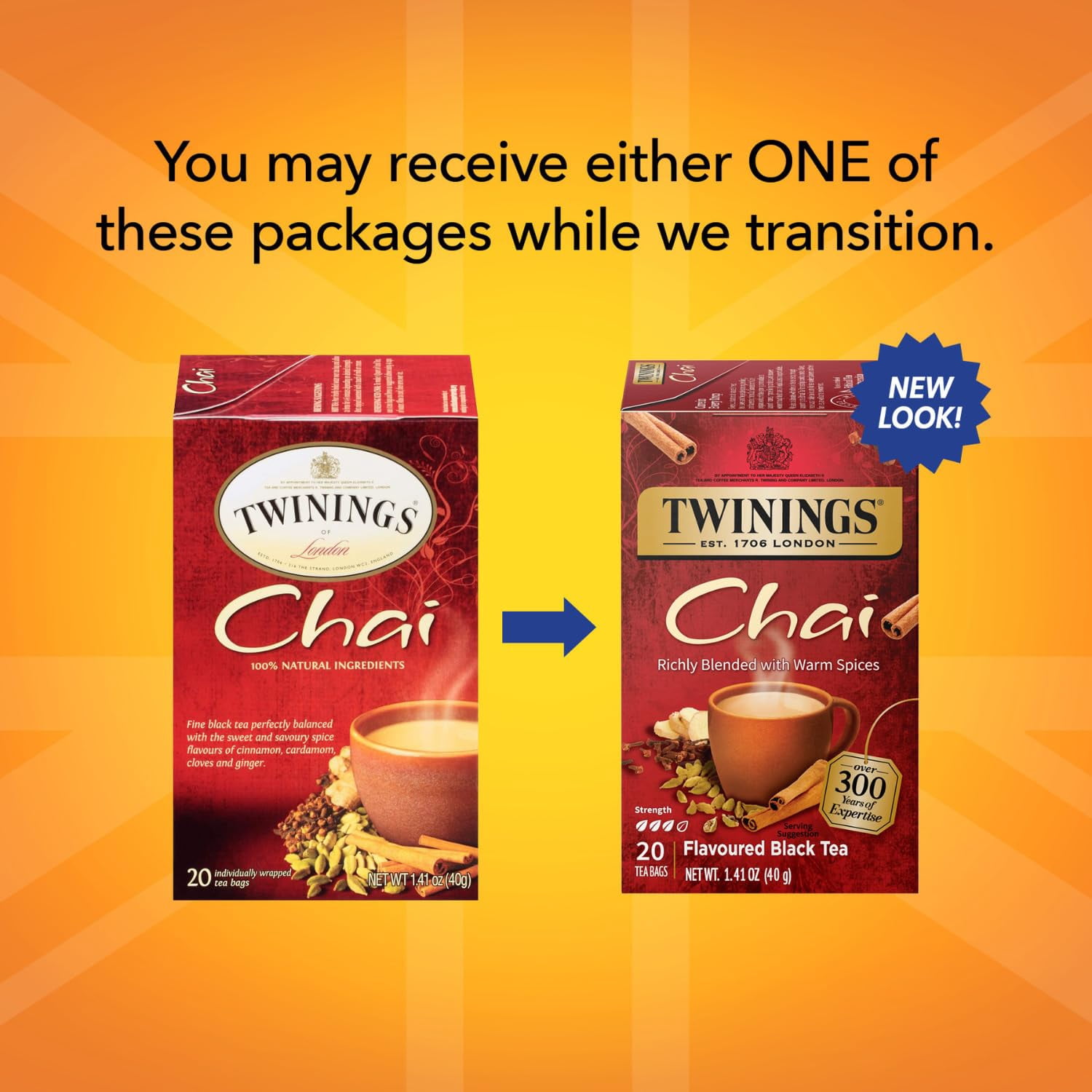 Twinings Chai Tea, Caffeinated Black Tea Naturally Flavored with Aromatic Spices and Ginger, Tea Bags Individually Wrapped, 20 Count Ea (Pack of 6)
