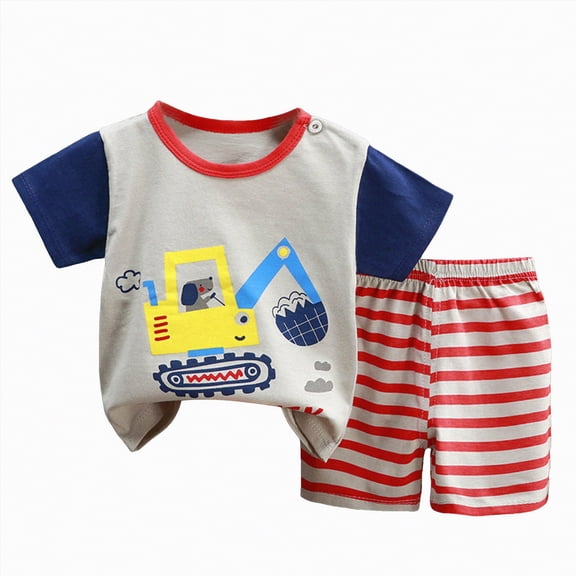 Ramiter Kids Clothes Set Baby Boy Girl T-Shirt Shorts Summer Clothing Cotton Cartoon Casual Children Baby Clothes Set(Red,9-18 Months)