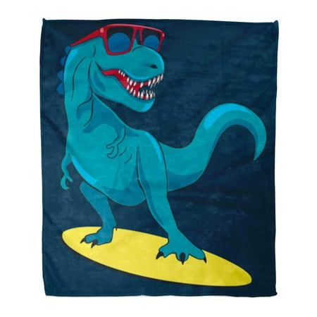ASHLEIGH Flannel Throw Blanket Funny Surfer Dinosaur Monster for Tee Sunglasses Surf Raptor Soft for Bed Sofa and Couch 58x80 Inches