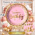 thumbnail image 3 of 24 Pz Plato Cartón Premium Pastelero Happy Birthday Hb Rosa Confeti Oro, 3 of 4