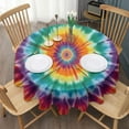 thumbnail image 3 of Rainbow Tie Dye Mandala Pattern Round Tablecloth 60"x60",Wrinkle Wipeable Table Cloth for Kitchen Dining Room Picnic Patio Party, 3 of 6