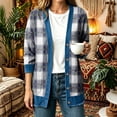 thumbnail image 4 of Bixock Jeans Cardigan for Womens Open Front Long Sleeve with Pockets Printed Loose Casual Outerwear Fall Winter Coats Daily Wear, 4 of 5