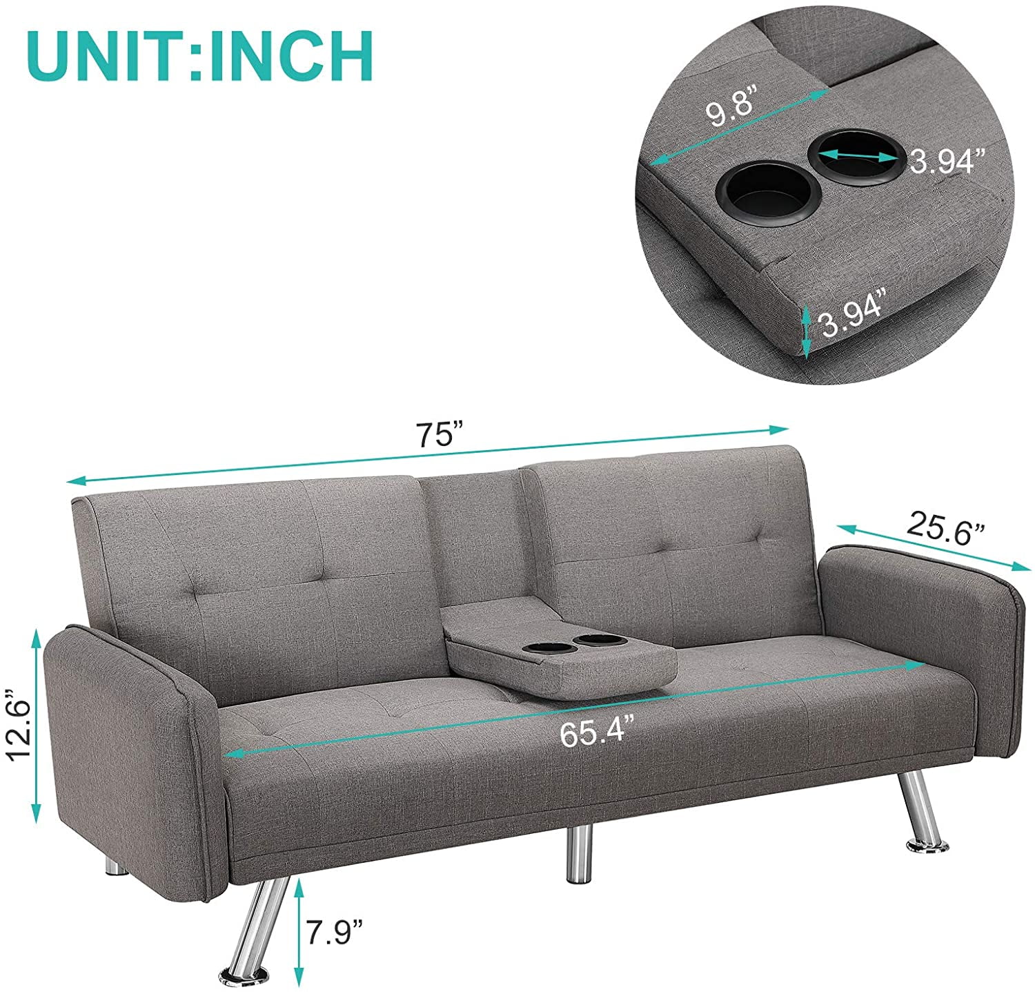 Lowestbest Modern Sofa Bed, Lounge Sleeper Couch, Upholstered Sofas with 2 Cup Holders (Light Gray) Lowestbest Modern Sofa Bed, Lounge Sleeper Couch, Upholstered Sofas with 2 Cup Holders (Light Gray)
