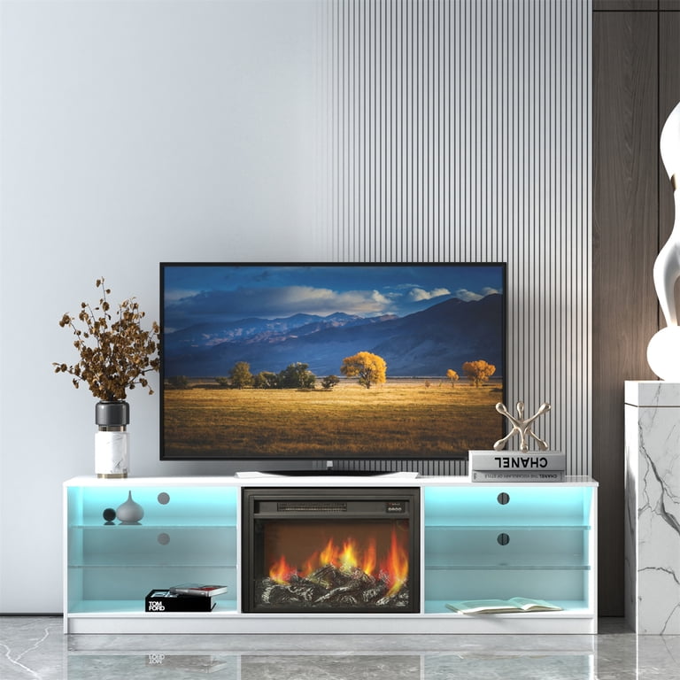 Modern 79Inch Farmhouse Electric Fireplace TV Stand for TVs up to 90 inch,  Wooden Media Entertainment Center Console Table with 6 Open Storage Shelves  for Living Room Bedroom, White - Walmart.com