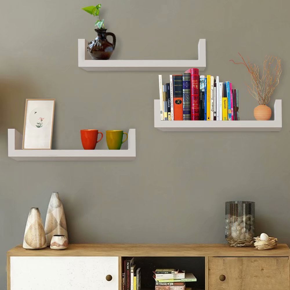 Set of 3 U Shape Floating Wall Shelves Storage Home Store Display Shelf 3 Colors 